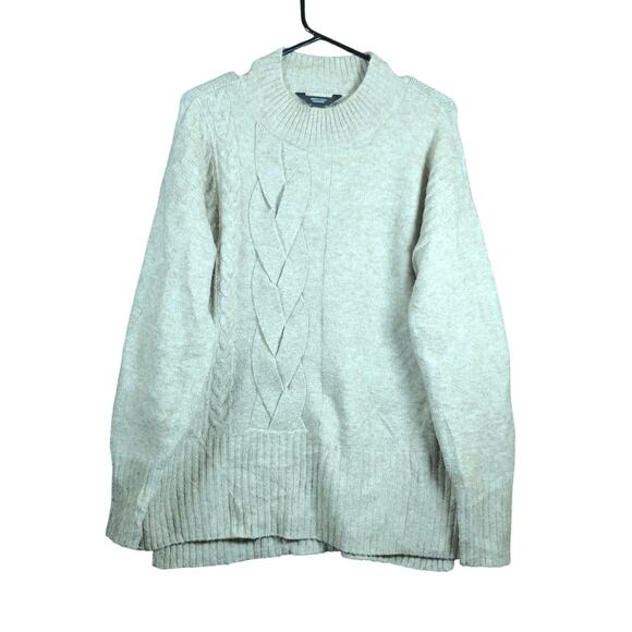 Vera Wang Womens Sweater Brown Cable Knit Mock Neck Pullover Soft Stretch M - Picture 1 of 12